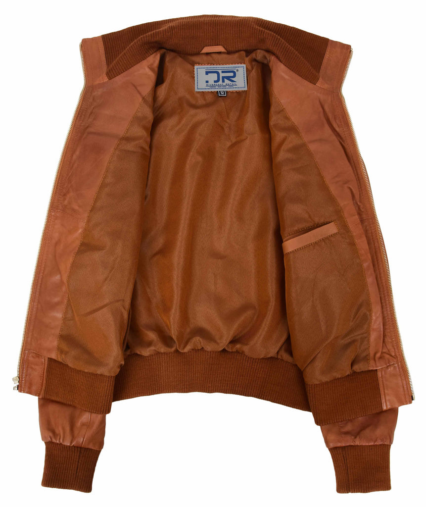 DR514 Womens Leather Classic Bomber Jacket Tan 7