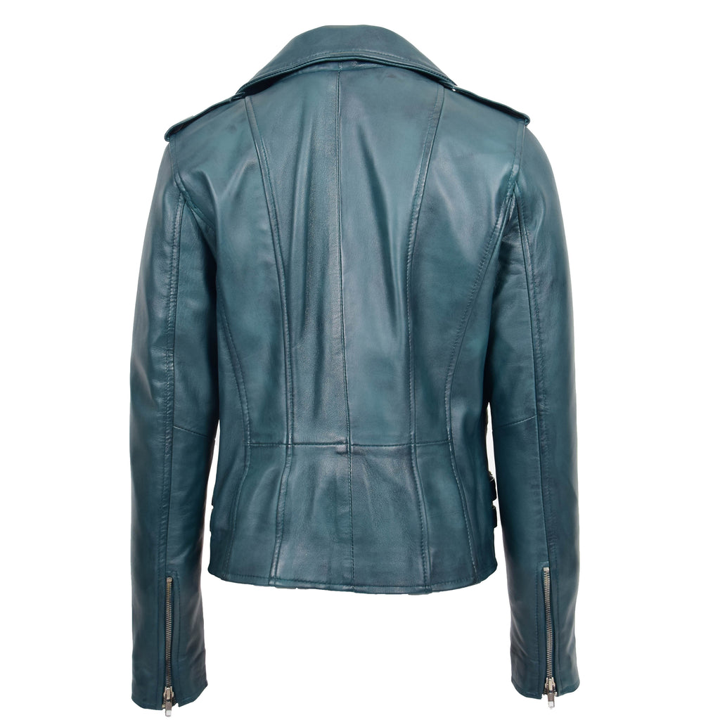 DR195 Women’s Trendy Biker Leather Jacket Teal 2