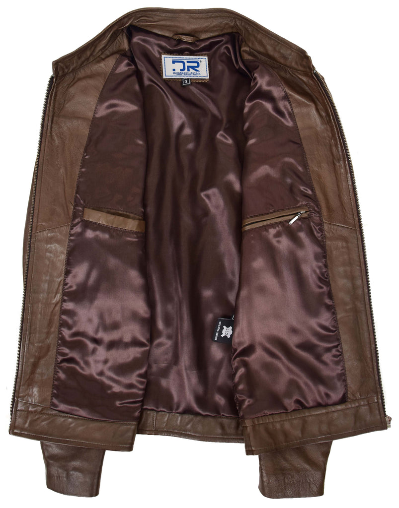 DR149 Men's Vintage Style Leather Biker Jacket Brown 7