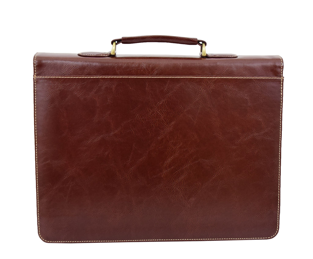 DR475 Men's Faux Leather Flap Over Briefcase Brown 7
