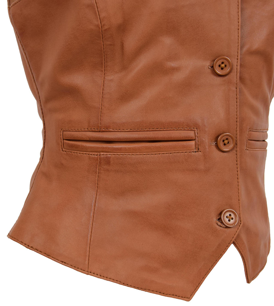 DR212 Women's Classic Leather Waistcoat Tan 6
