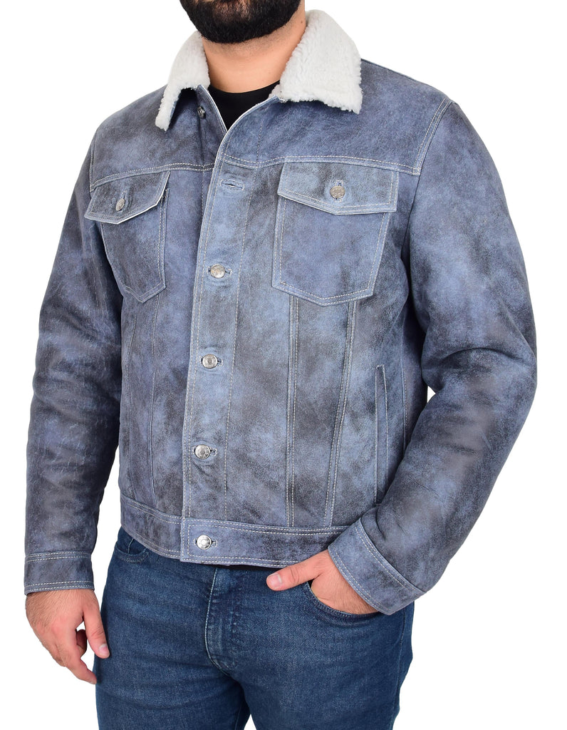 DR180 Men’s Real Sheepskin Denim Jacket Blue 8