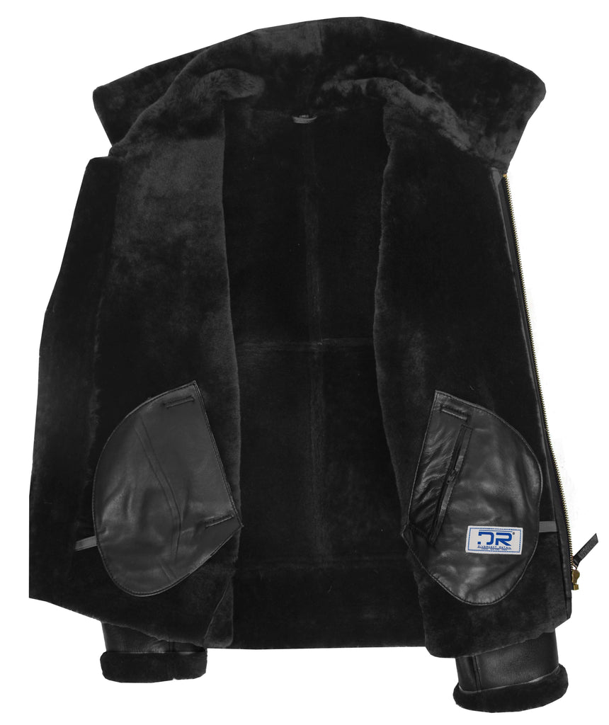 DR166 Men's Sheepskin Classic Leather Jacket Black 8