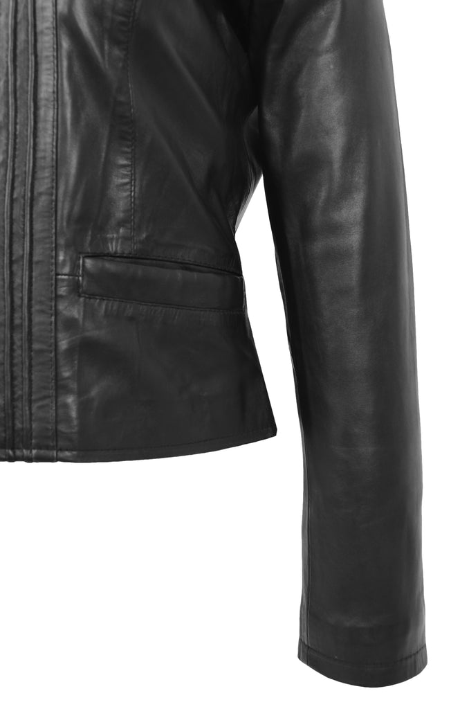 DR210 Women's Casual Biker Leather Jacket Black 4