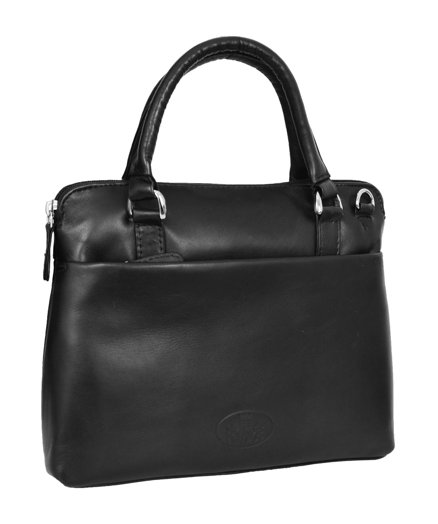 DR458 Women's Leather Small Tote Cross Body Bag Black 7
