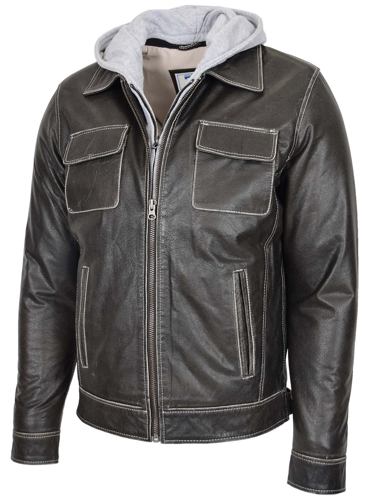 DR160 Men's Casual Biker Leather Jacket Grey 6