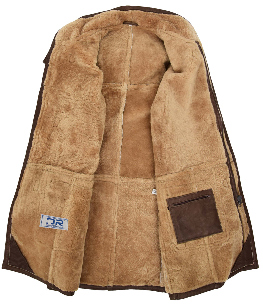 DR274 Men's Real Sheepskin Duffle Coat Brown 8