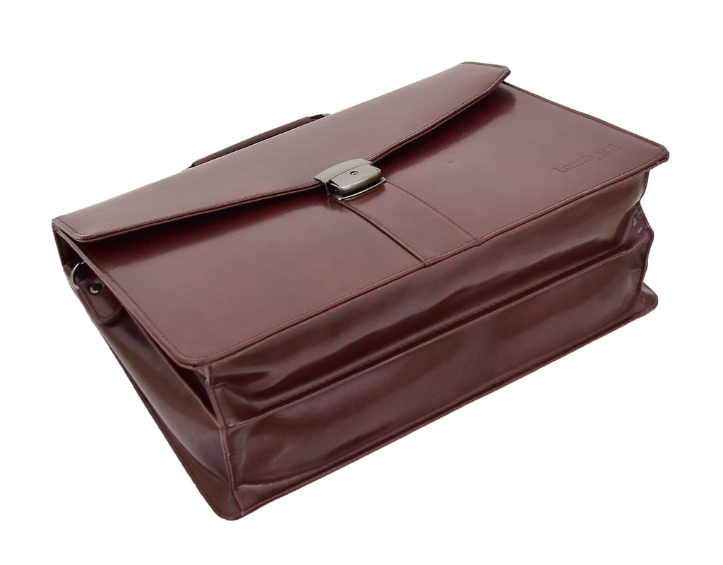 DR474 Men's Leather Flap Over Briefcase Brown 8