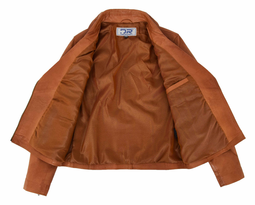 DR216 Women's Casual Smart Biker Leather Jacket Tan 7