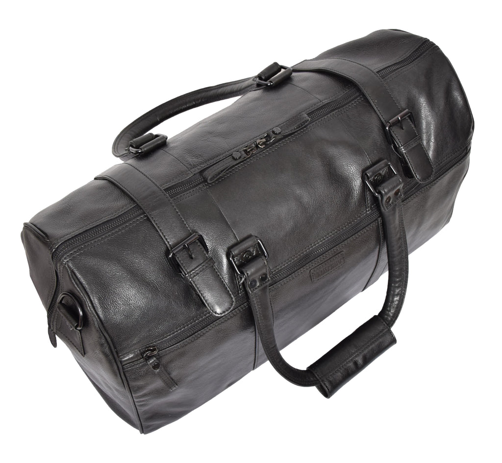 DR329 Black Luxury Leather Holdall Travel Duffle Bag  11