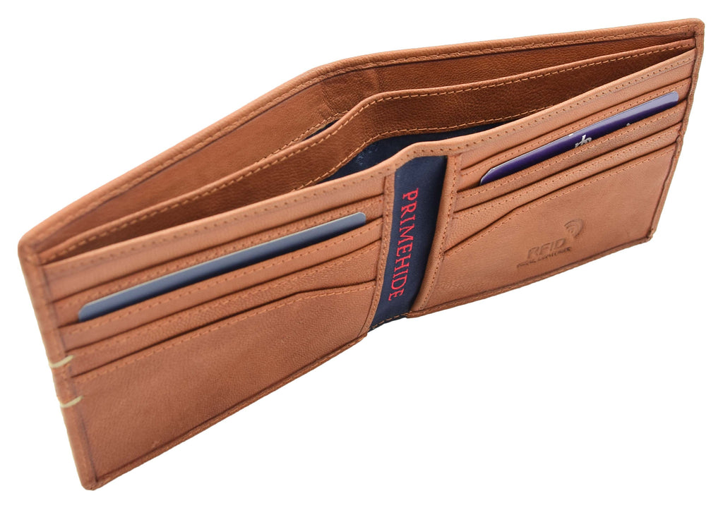 DR442 Men's Leather Wallet Slim Bifold Rfid Safe Credit Card Cognac 2