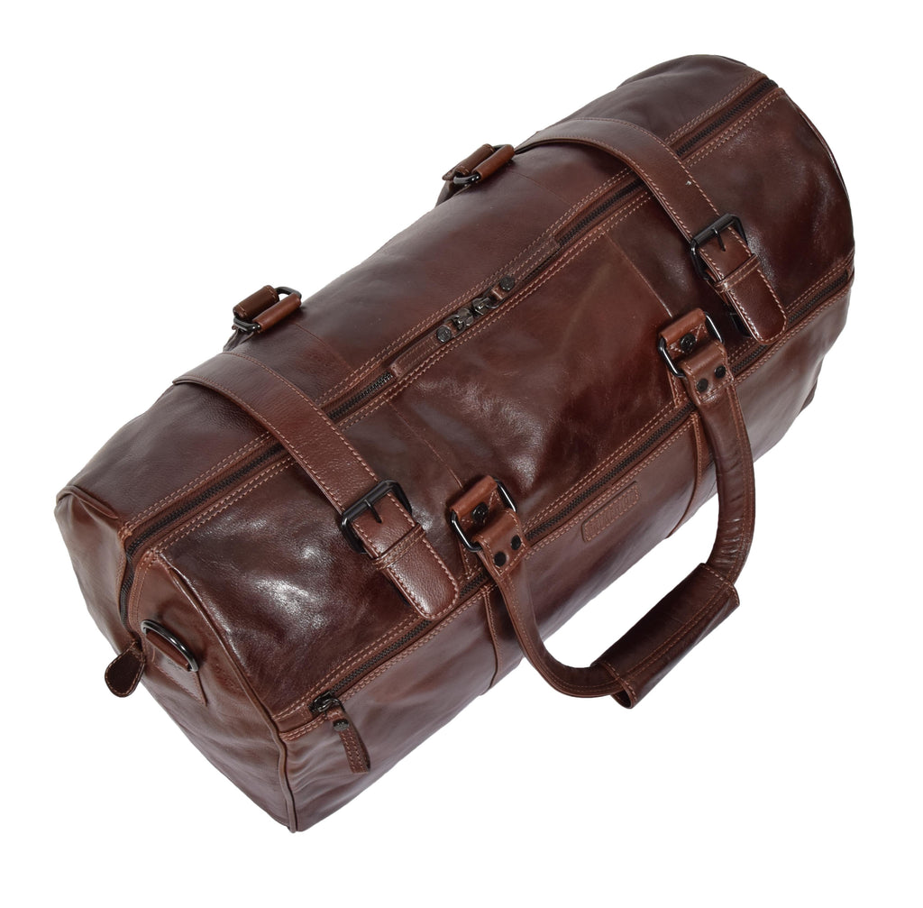 DR329 Brown Luxury Leather Holdall Travel Duffle Bag 8