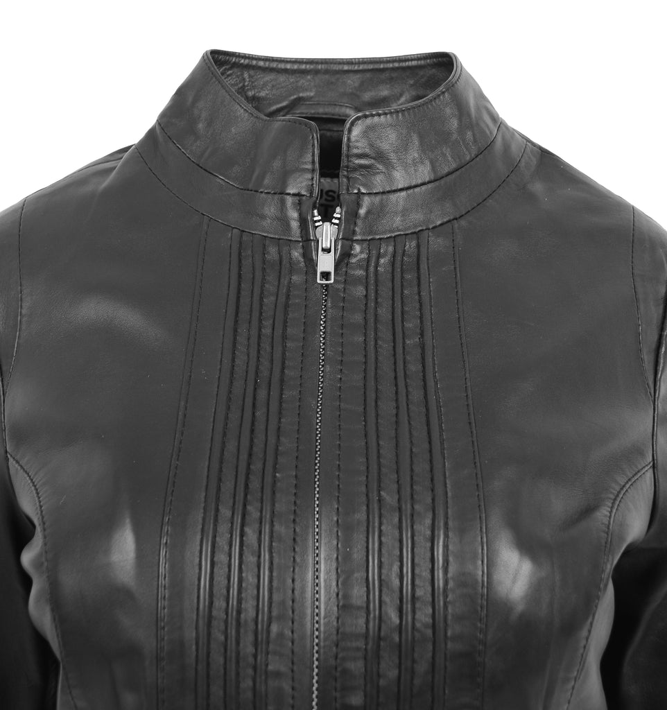 DR210 Women's Casual Biker Leather Jacket Black 5