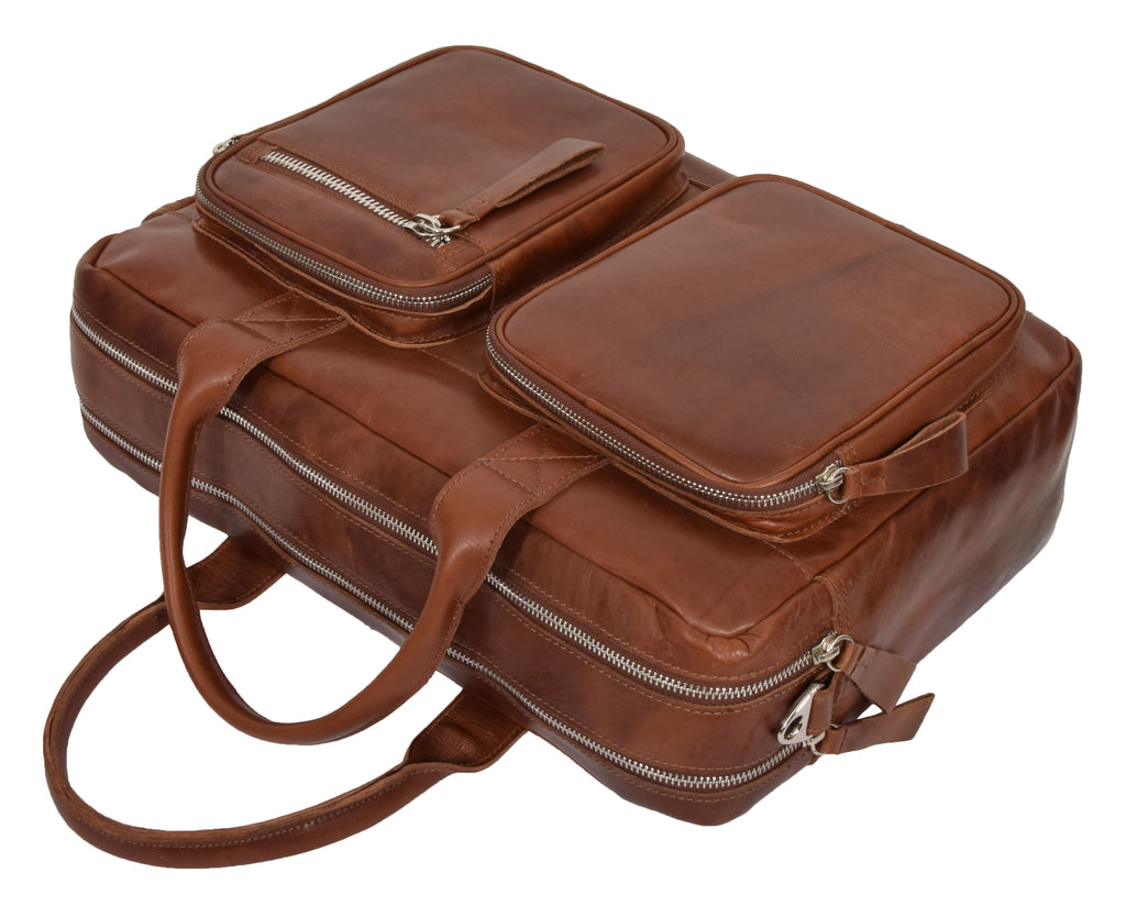 DR280 Men's Vintage Leather Organizer Briefcase Tan 8