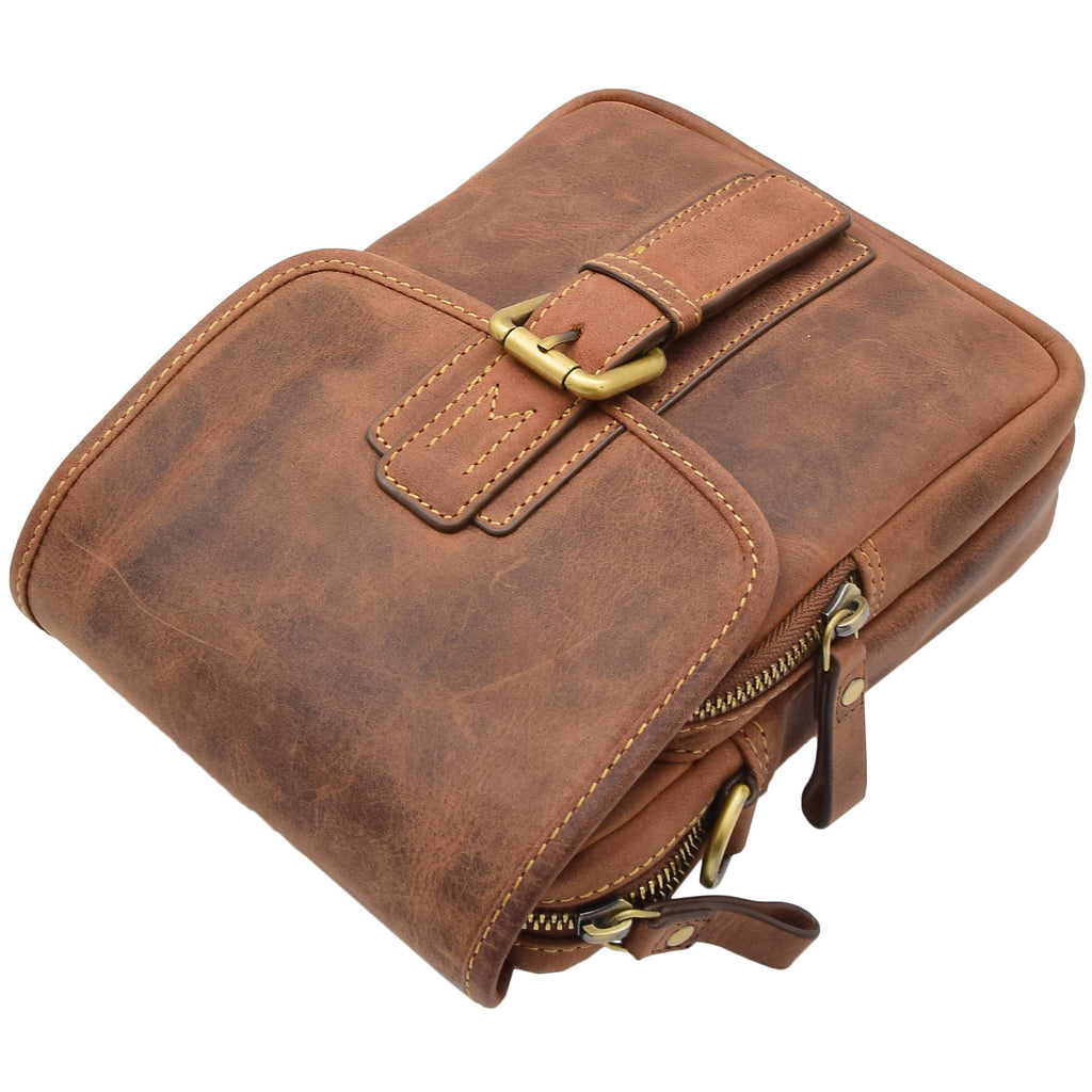 DR386 Men's Smart Crossbody Bag Genuine Leather Messenger Tan 6