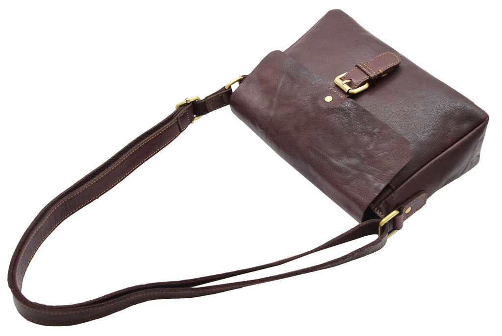 DR465 Women's Leather Classic Cross Body Shoulder Bag Brown 9