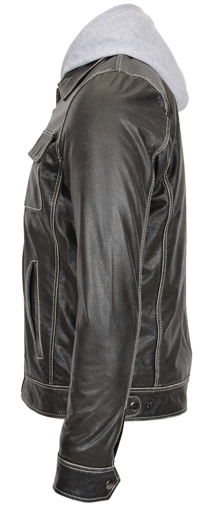 DR160 Men's Casual Biker Leather Jacket Grey 7