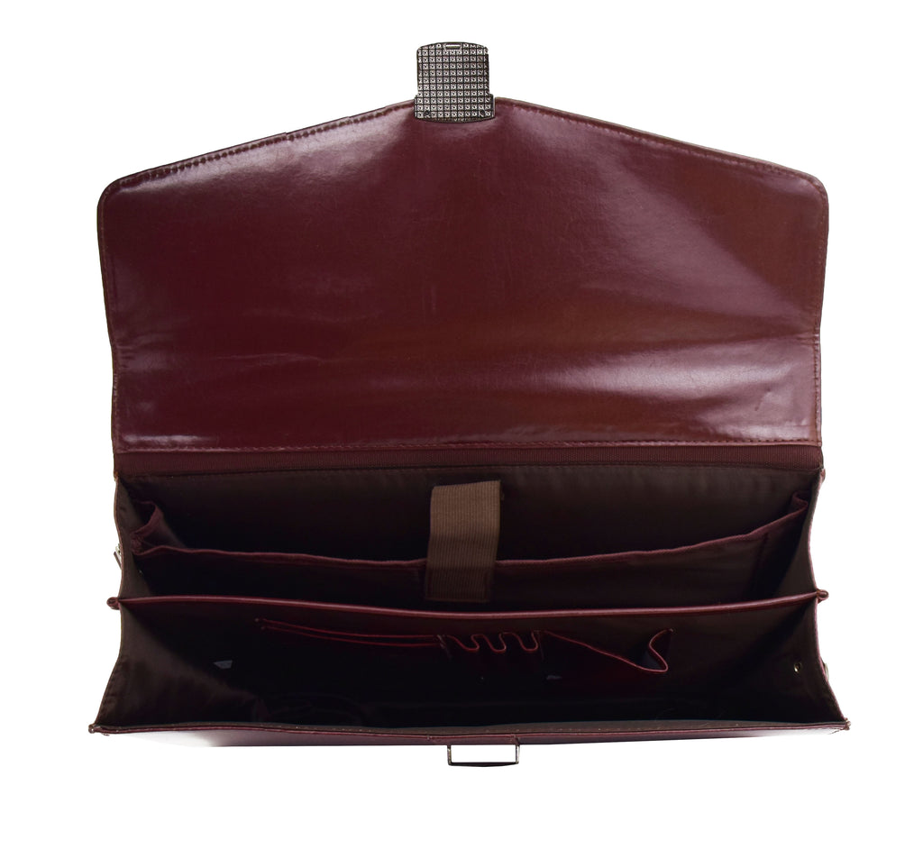 DR474 Men's Leather Flap Over Briefcase Brown 9