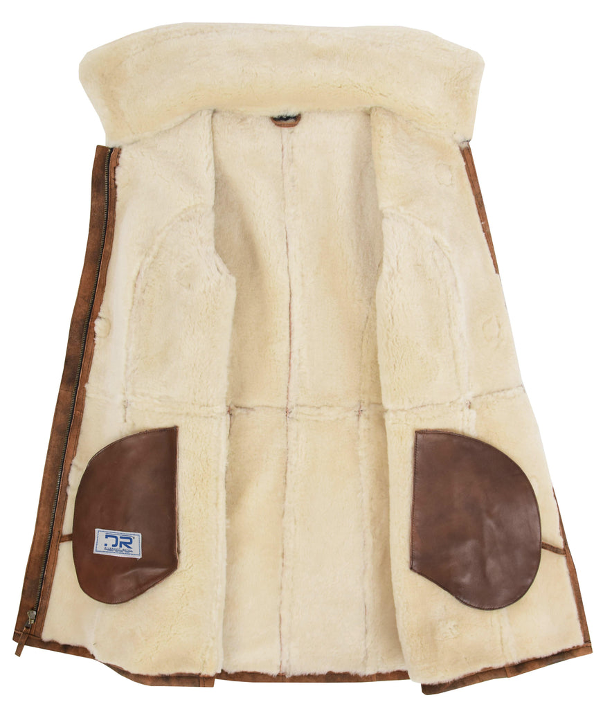 DR229 Women's Sheepskin Duffle Coat Mid Length Tan 9