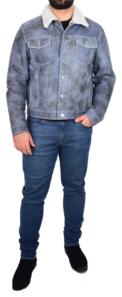 DR180 Men’s Real Sheepskin Denim Jacket Blue 9