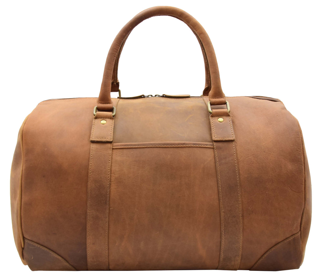 DR307 Genuine Leather Holdall Weekend Multi Use Duffle Bag Tan 10