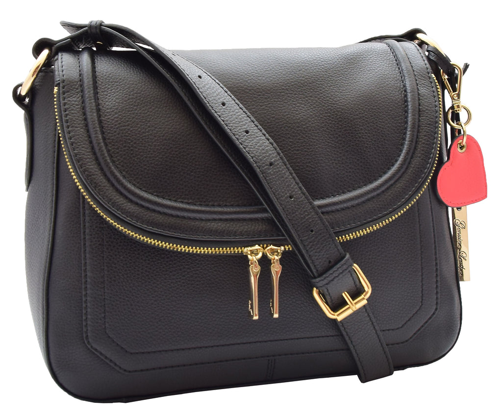 DR306 Women's Genuine Leather Crossbody Bag Black 8