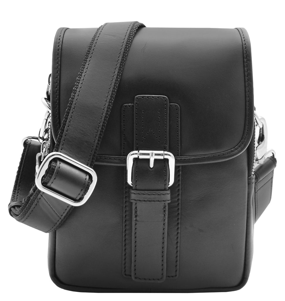 DR386 Men's Smart Crossbody Bag Genuine Leather Messenger Black 7