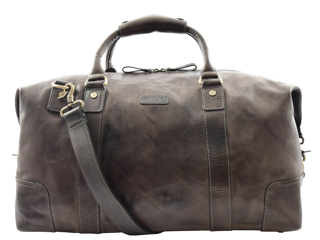 DR324 Genuine Leather Holdall Travel Weekend Duffle Bag Tan 9