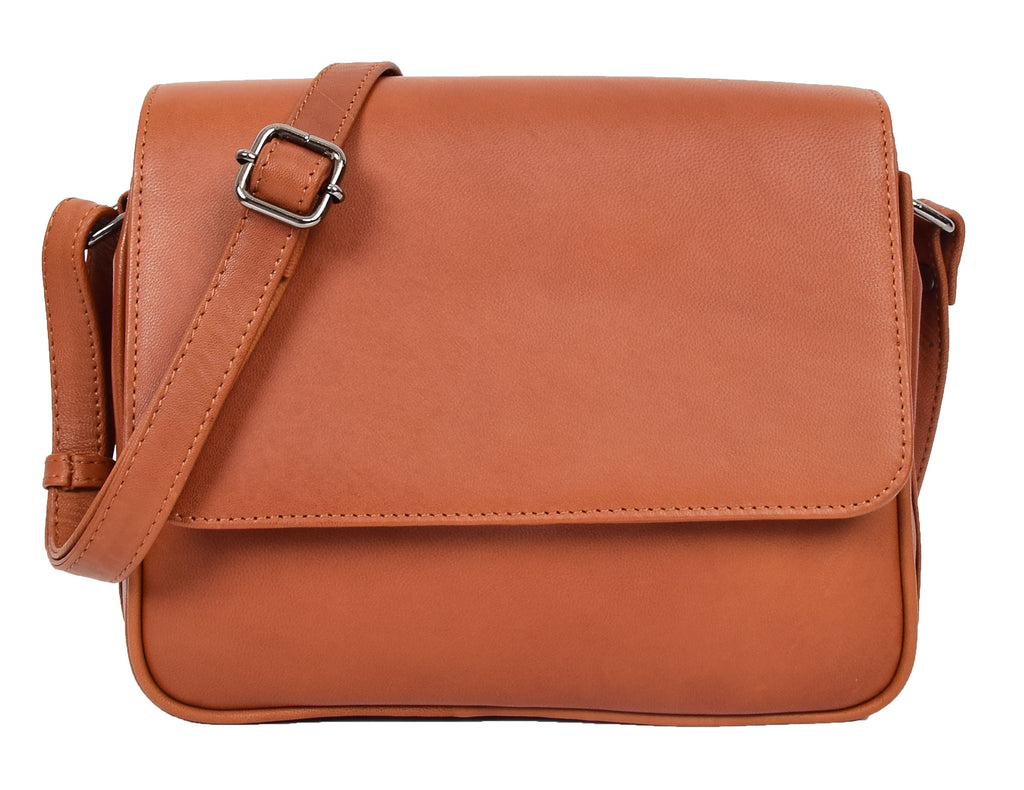 DR350 Women's Leather Cross Body Bag Casual Flap over Organiser Cognac 8