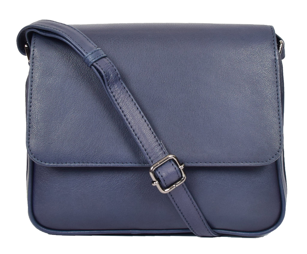 DR350 Women's Leather Cross Body Bag Casual Flap over Organiser Navy 4