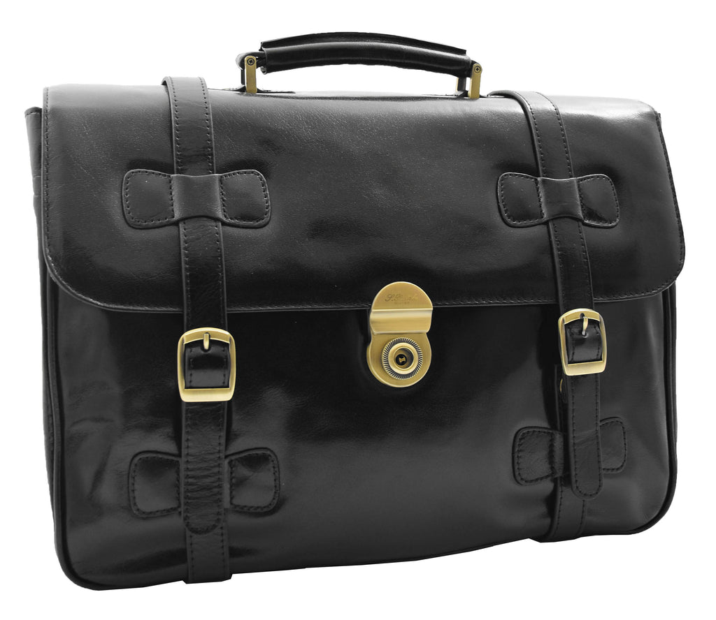 DR480 Men's Leather Briefcase Cross Body Bag Black 8