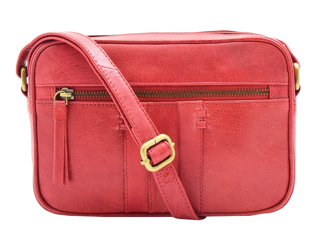 DR345 Women's Real Leather Small Cross Body Bag Red 2