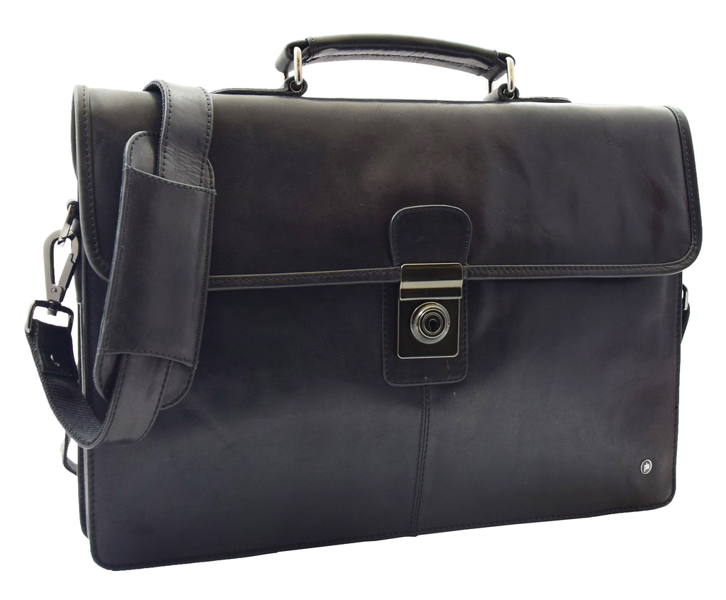 DR331 Men's Leather Slimline Briefcase Business Bag Black 2