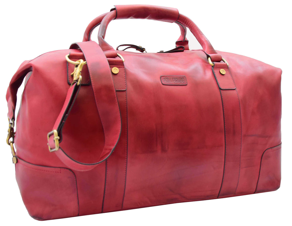 DR324 Genuine Leather Holdall Travel Weekend Duffle Bag Bordo 2