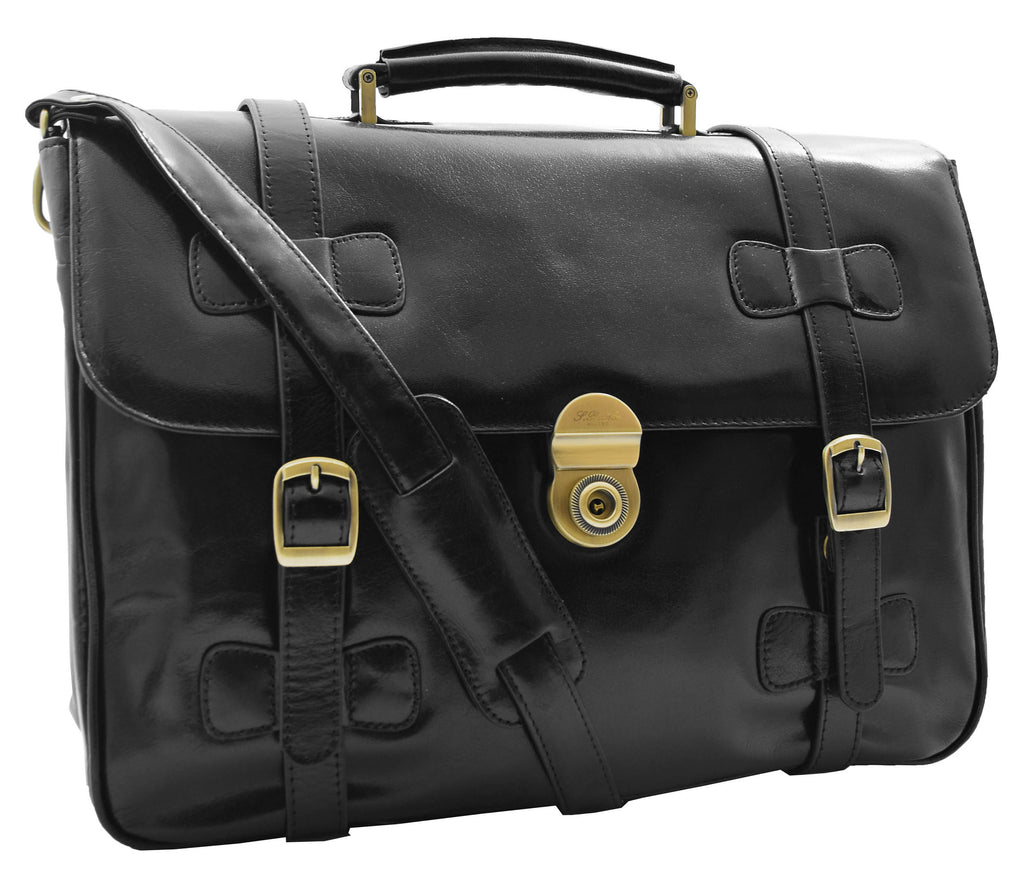 DR480 Men's Leather Briefcase Cross Body Bag Black 9