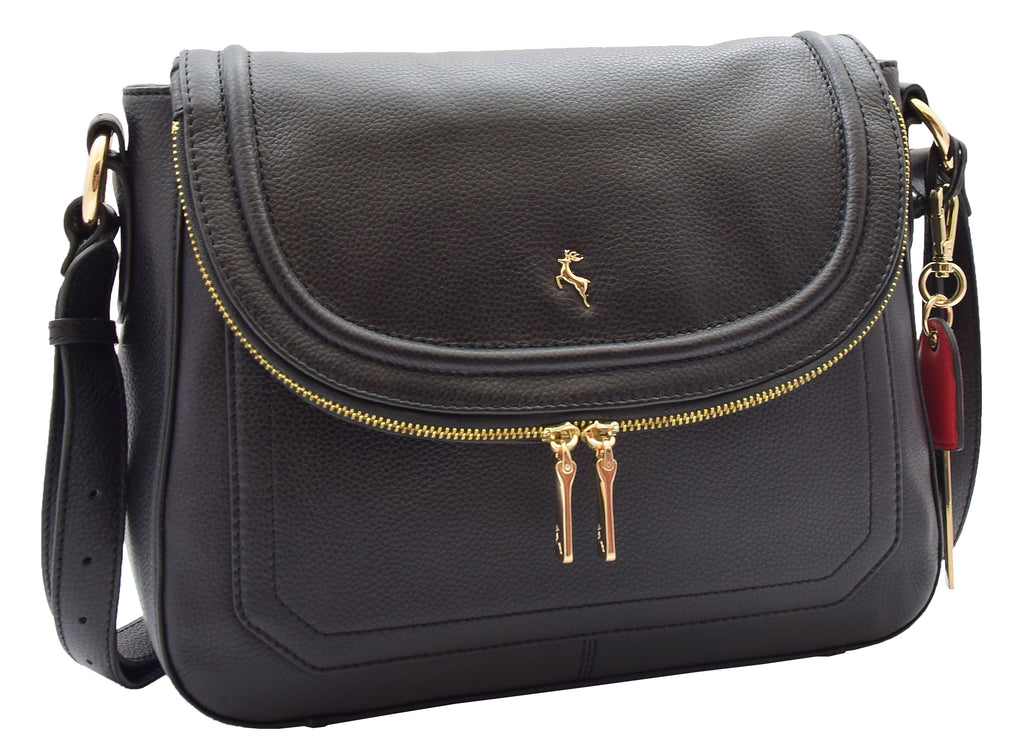 DR306 Women's Genuine Leather Crossbody Bag Black 9