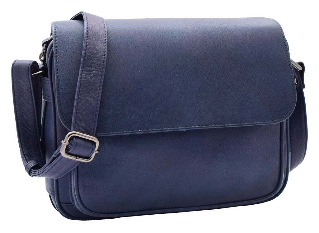 DR353 Women's Leather Cross Body Bag Casual Flap over Organiser Navy 9