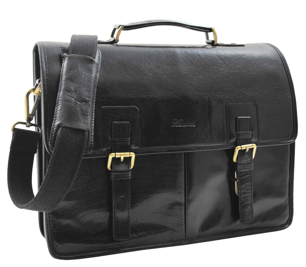 DR296 Men's Leather Briefcase Cross Body Bag Black 11