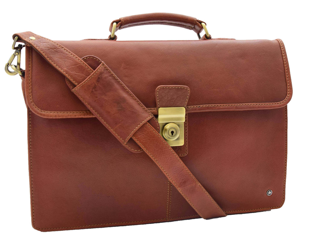 DR331 Men's Leather Slimline Briefcase Business Bag Brown 12