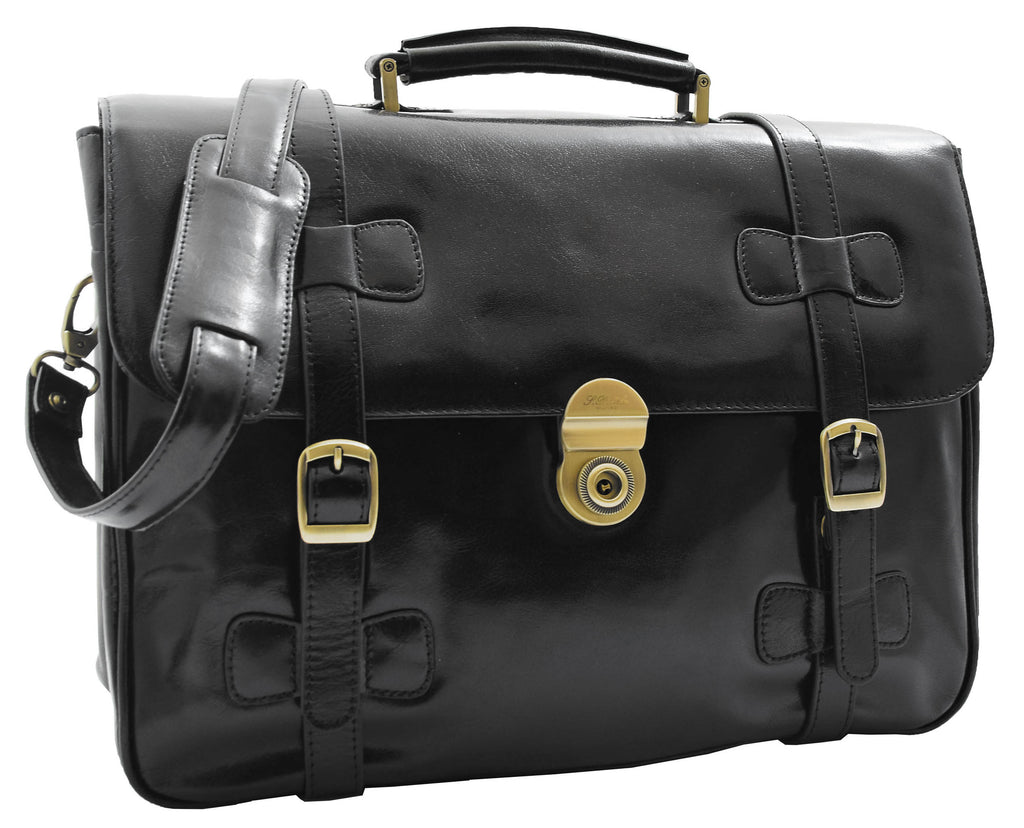 DR480 Men's Leather Briefcase Cross Body Bag Black 2