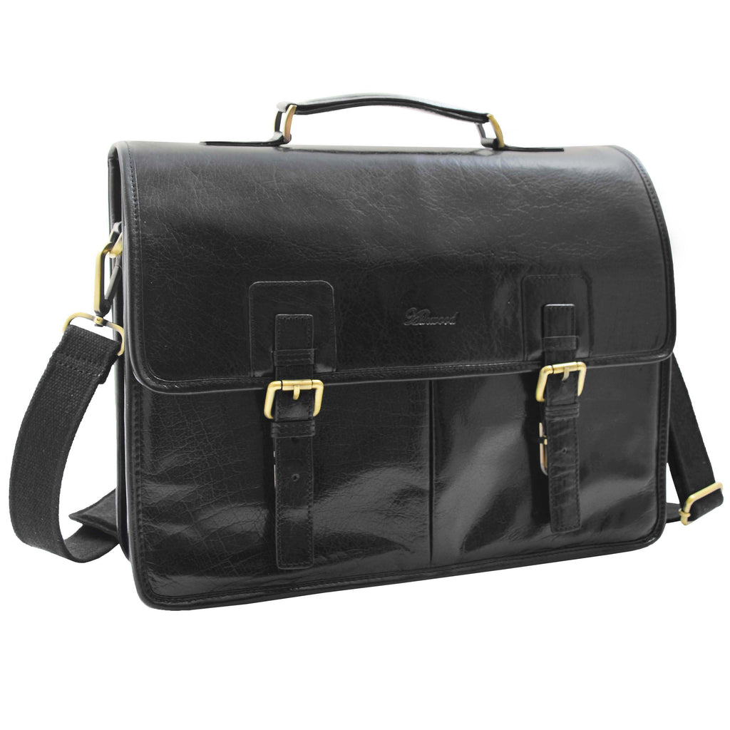 DR296 Men's Leather Briefcase Cross Body Bag Black 1