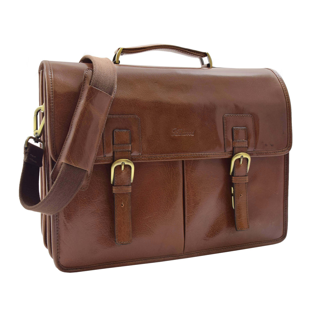 DR296 Men's Leather Briefcase Cross Body Bag Chestnut 1