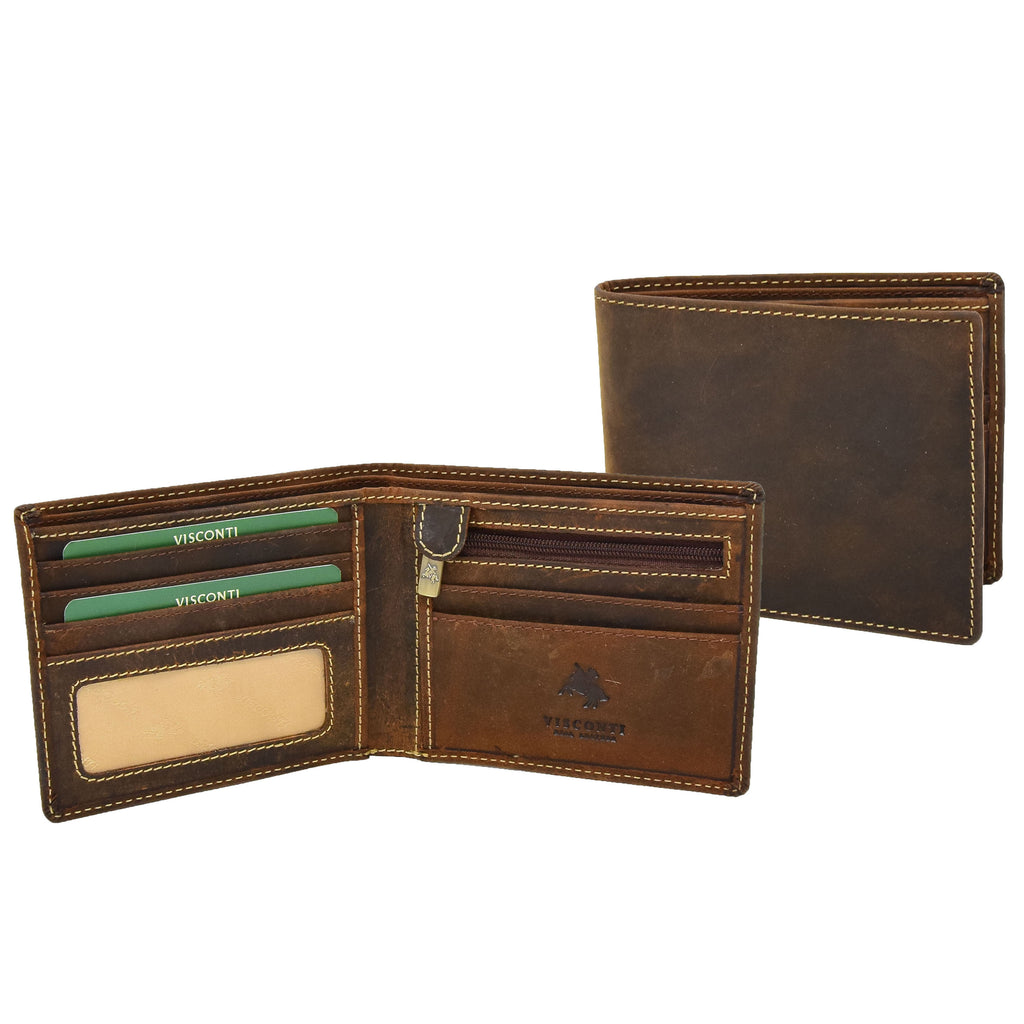DR402 Men’s Vintage Real Leather Wallet Slim Case Oil Tan 1