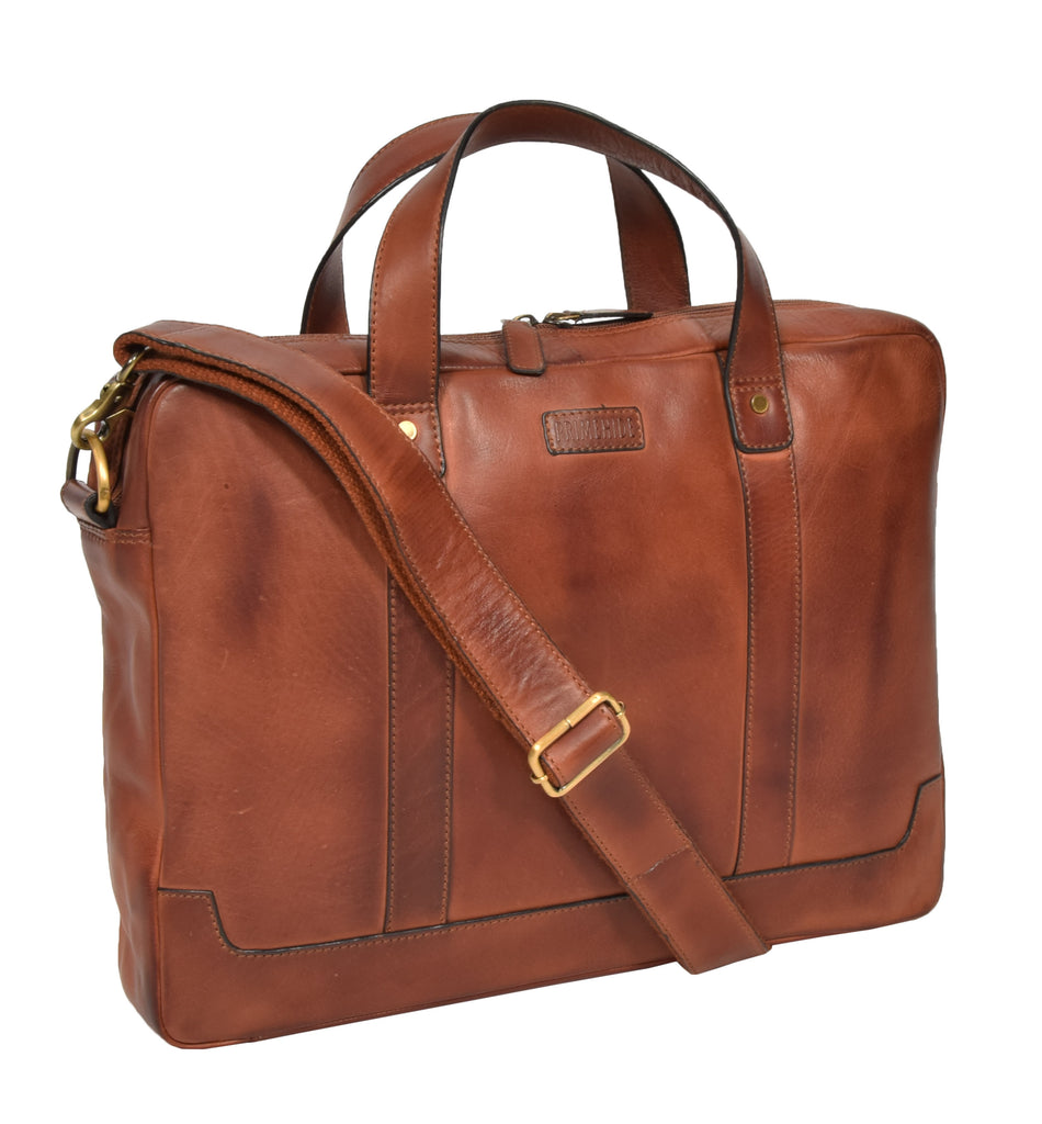 DR323 Real Soft Leather Satchel Vintage Tan Briefcase Office Bag 6