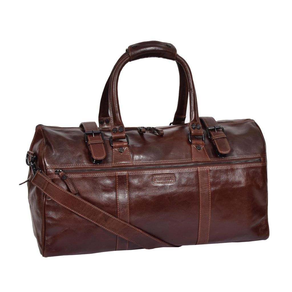 DR329 Brown Luxury Leather Holdall Travel Duffle Bag 1