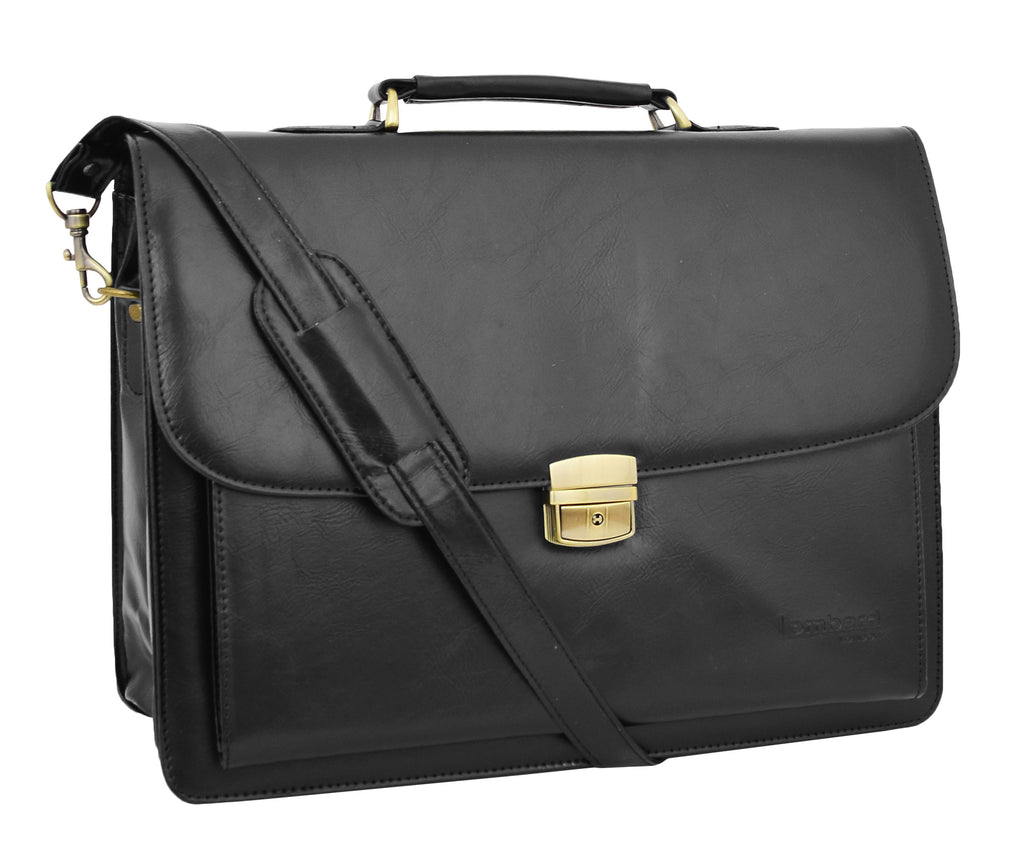 DR475 Men's Faux Leather Flap Over Briefcase Black 5