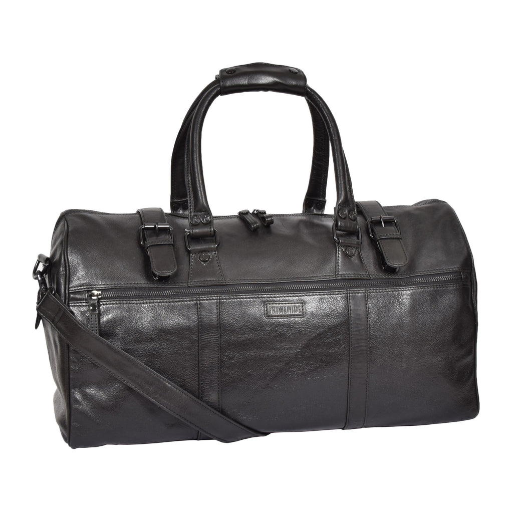 DR329 Black Luxury Leather Holdall Travel Duffle Bag 1