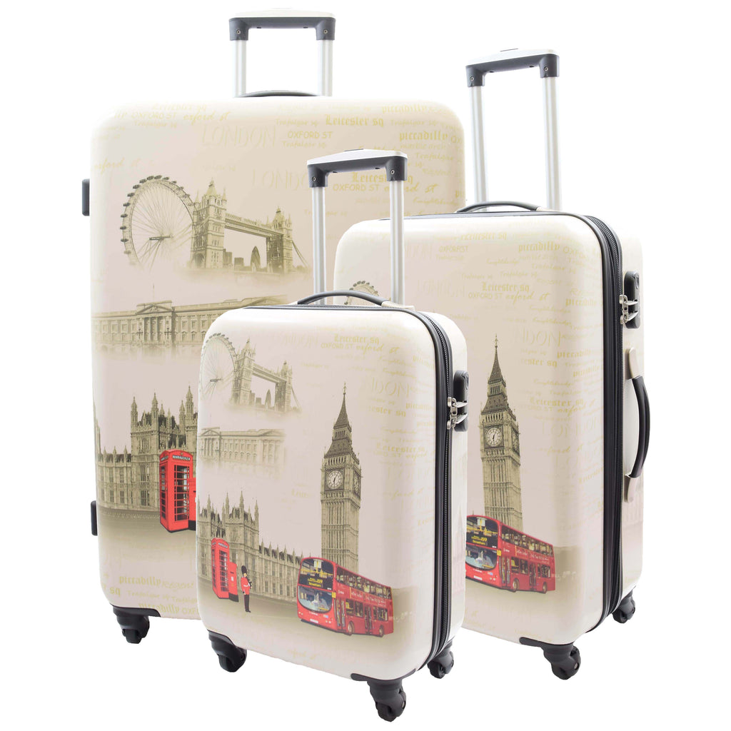 DR500 Four Wheel Suitcase Hard Shell Luggage London Print 1