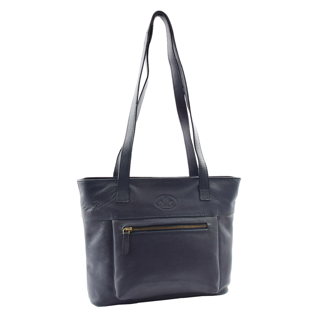 DR460 Women's Leather Classic Shopper Shoulder Bag Navy 1