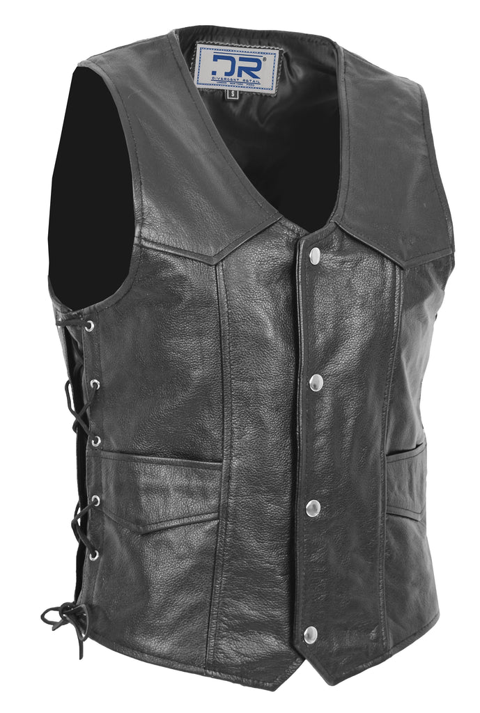 DR165 Men's Vintage Cowboy Leather Waistcoat Black 2